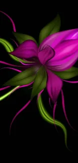 Vibrant pink digital flower on black background.