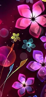 Vibrant digital wallpaper with colorful flowers and abstract design.