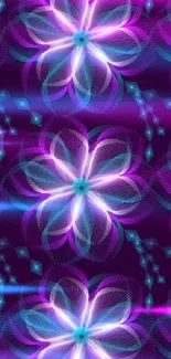 Vibrant abstract floral pattern in purple and blue colors.