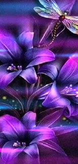 Purple flowers and dragonfly mobile wallpaper design.