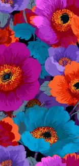 Vibrant floral pattern with colorful flowers.