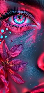 Artistic wallpaper with vibrant eye and floral design