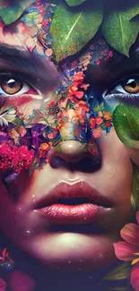 Colorful floral face art wallpaper for mobile devices.