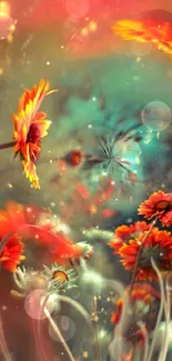 Abstract floral mobile wallpaper with vibrant colors and dreamy swirl.