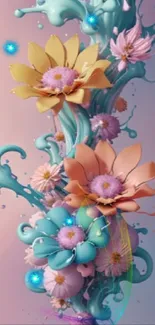 Colorful floral fantasy art wallpaper with abstract flowers.