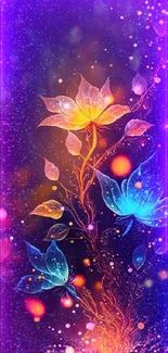 Vibrant fantasy art with glowing flowers and leaves.