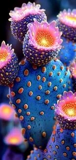 Colorful surreal flowers in vibrant glow.