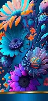 Vibrant floral wallpaper with blue and purple blossoms