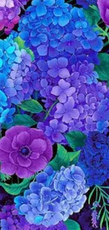 Vibrant purple and blue floral wallpaper