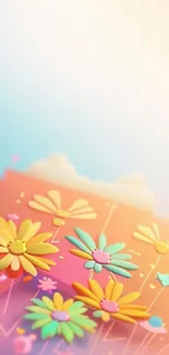 Vibrant mobile wallpaper with colorful daisies and soft gradient background.