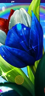 Vibrant multicolored tulip fantasy wallpaper for mobile.