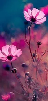 Beautiful pink flowers with a dreamy, blurred background.