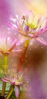 Lotus flowers with dreamy pink and purple tones in a serene, artistic setting.