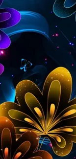 Colorful abstract flowers with butterfly design for mobile wallpaper.