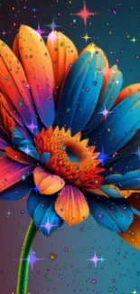 Colorful digital flower with sparkles wallpaper.