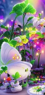 Vibrant floral fantasy with glowing flowers and lush greenery.