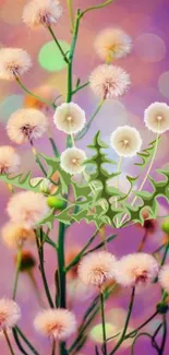 Enchanting pastel floral fantasy wallpaper with whimsical bokeh background.