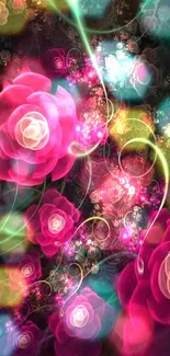 Pink floral fractal wallpaper with vibrant colors.