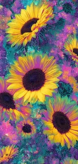 Vibrant sunflowers against a cosmic purple background.