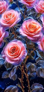 Vibrant roses against a starry night sky wallpaper.