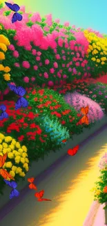 Colorful garden pathway with vibrant blooms.