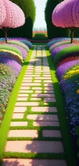 Vibrant garden pathway with blooming flowers.