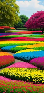 Vibrant garden landscape with colorful flowers.