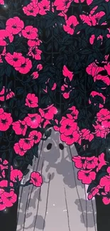 Vibrant ghost with pink flowers creating a spooky floral art design.