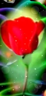 Vibrant mobile wallpaper with glowing red flower.