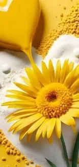 Yellow flower with heart design wallpaper