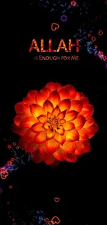 Orange flower on black background with inspirational text.