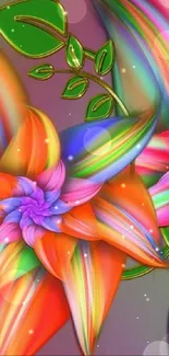 Vibrant abstract floral wallpaper with colorful swirls and leaves.