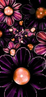 Dark purple and pink flower wallpaper with a bold, vibrant design.