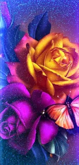 Vibrant roses with butterfly mobile wallpaper