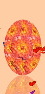 Vibrant floral wallpaper with orange flowers on peach background.