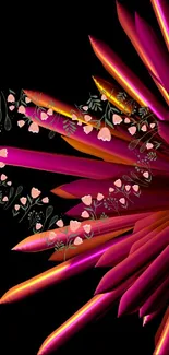 Vibrant pink floral phone wallpaper on black background.