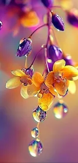 Vibrant floral wallpaper with colorful droplets.