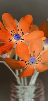 Vibrant orange flowers mobile wallpaper in a soft artistic style.