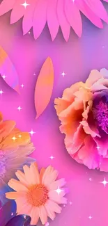 Vibrant floral wallpaper with colorful flowers and dreamy gradient background.