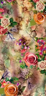 Vibrant floral wallpaper with colorful roses and elegant design.