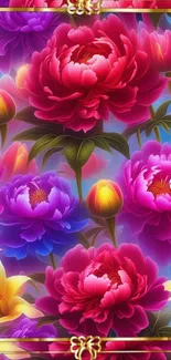 Vibrant floral wallpaper with colorful blossoms and lush greenery.