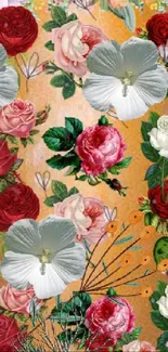 Vibrant floral wallpaper with roses and blossoms.