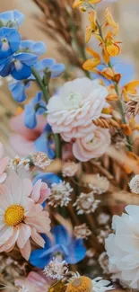 Vibrant floral wallpaper with colorful blossoms.