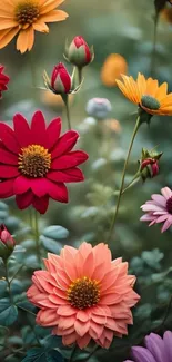 Vibrant flowers with colorful petals in a lush garden setting.