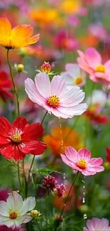 Vibrant flowers in a lush garden wallpaper.