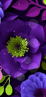 Vibrant purple and green floral mobile wallpaper.