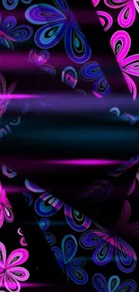 Vibrant pink and blue floral wallpaper on a black background.