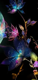 Colorful, moonlit floral illustration with vibrant flowers.