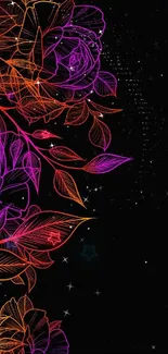 Vibrant neon floral artwork on black background.