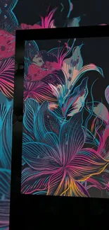 Neon floral mobile wallpaper with vibrant colors and abstract design.